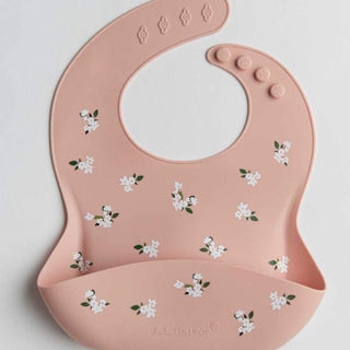 Silicone Bib Printed - White Flower