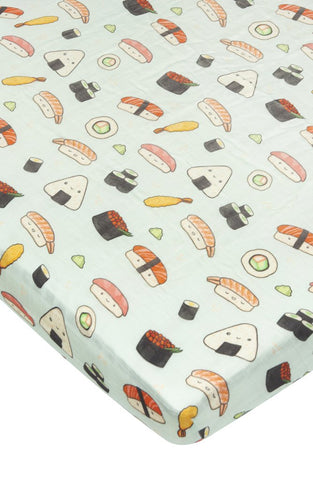 Fitted Muslin Crib Sheet - Sushi