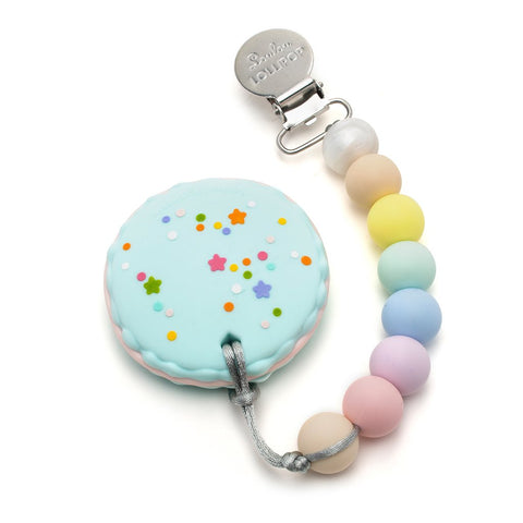 Macaron Silicone Teether Holder Set - Cotton Candy